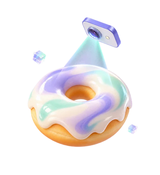 3D render of a camera scanning a donut